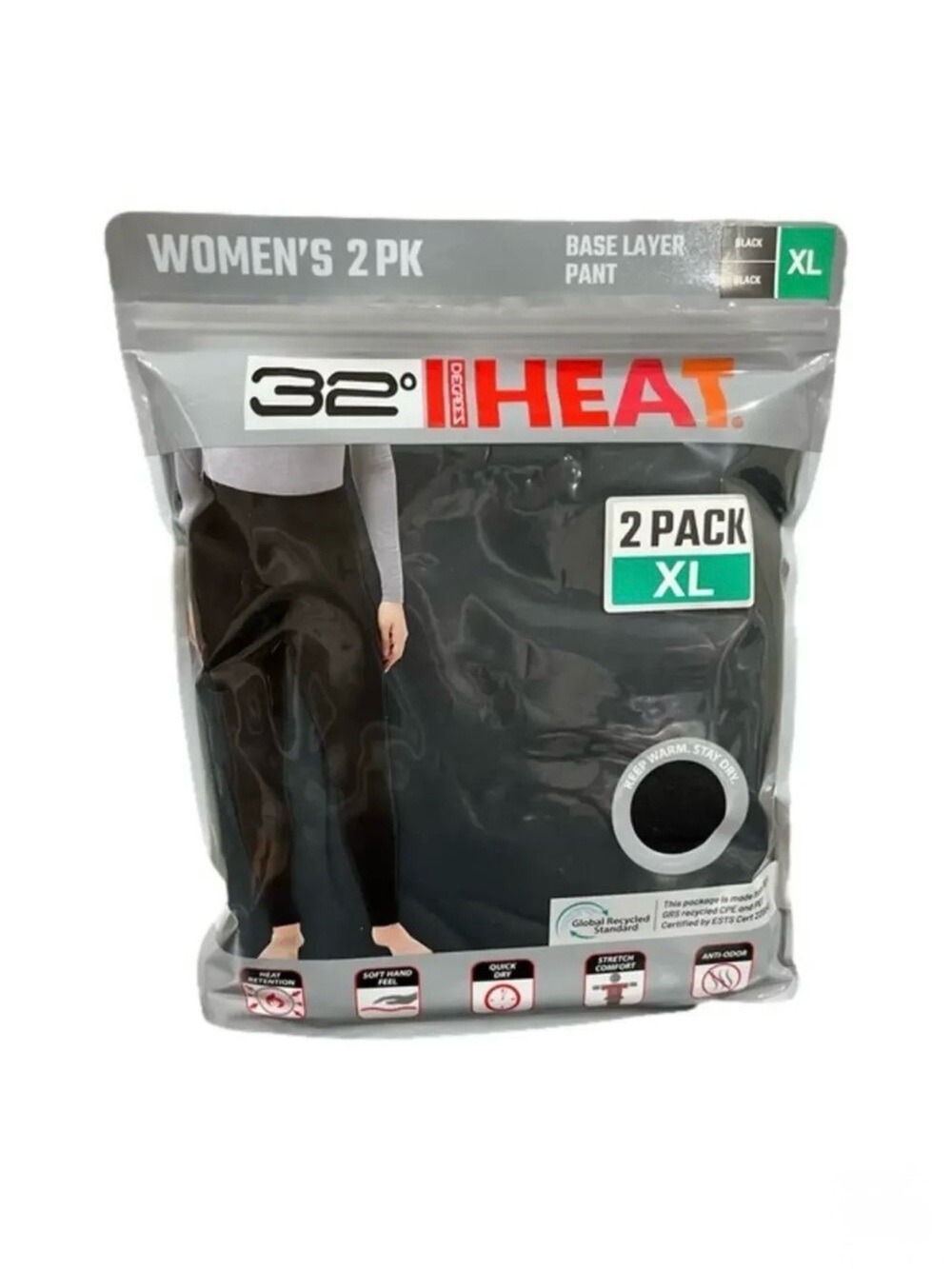 NEW WITH TAGS-32 Degrees Heat Women Base Layer Thermal Leggings Black 2-Pack XL